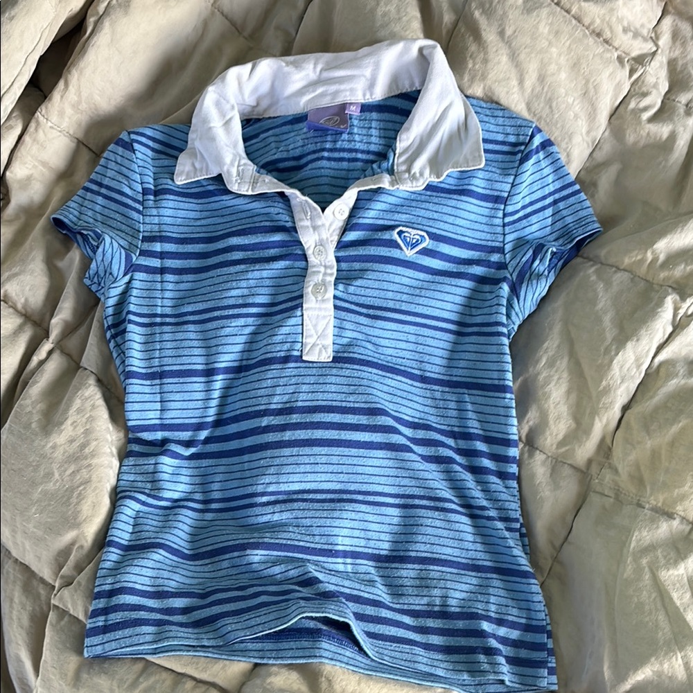 Roxy Blue and White Striped Polo Shirt